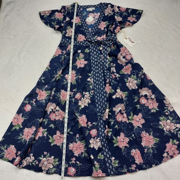 Jessica Simpson Women's Maternity Blue Floral Kimono Wrap Dress size Small - Picture 15 of 16